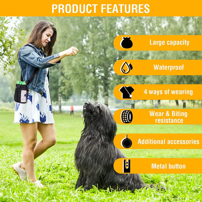 Icefei Dog Treat Pouch,Dog Treat Bag Treat Pouch Training Dog Walking Bag Portable Dog Training Pouch with Clip, Poop Bag Dispenser, Easily for Puppy Class, Travel,Walking, Hiking Black - PawsPlanet Australia
