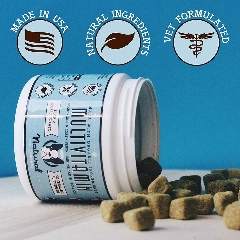 Natural Dog Company - Daily Multivitamin Supplement with Turmeric | Duck & Sweet Potato Chewable Vitamins for Dogs - 90 Chews - PawsPlanet Australia