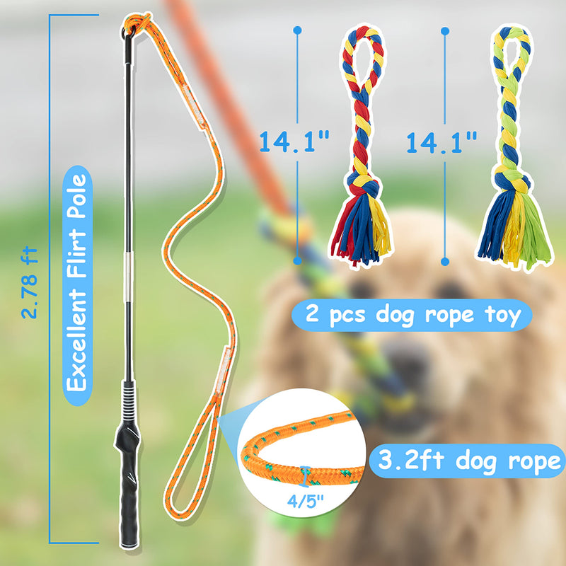 ADCSUITZ Interactive Dog Toy - Training & Exercise & Tug of War Dog Toys Outdoor Fun for Small, Medium, Large Dogs - Dog Teaser Wand Flirt Pole with 3.2 ft Dog Durability Cord and 2 pcs Dog Rope Toys - PawsPlanet Australia