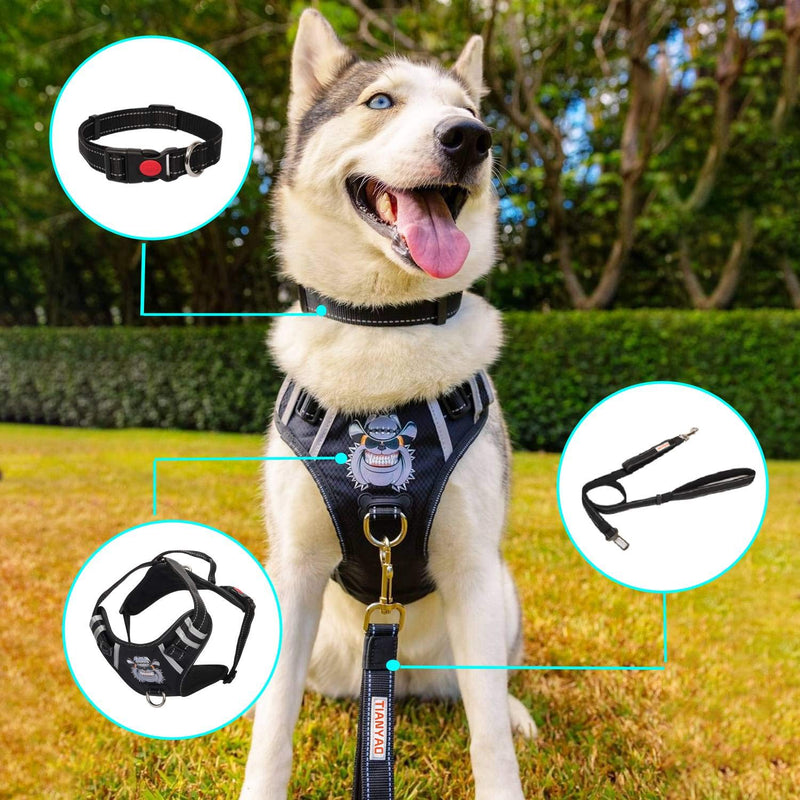 [Australia] - TIANYAO Dog Harness No-Pull Dog Vest Set Reflective Adjustable Oxford Material Pet Harness for Large Dogs with Leash and Collar L 