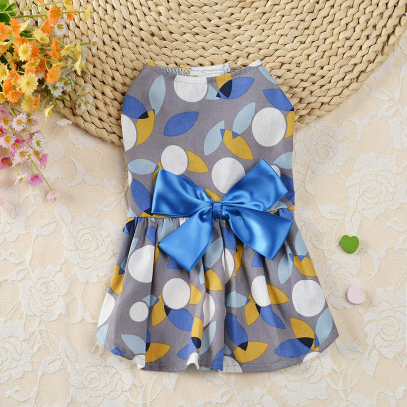 ABRRLO 2 Pack Dog Dresses for Small Medium Dogs Girl Cute Floral Print Puppy Cat Princess Dress with Lovely Bow Summer Pet Clothes Apparel (Small, Blue+Pink) - PawsPlanet Australia