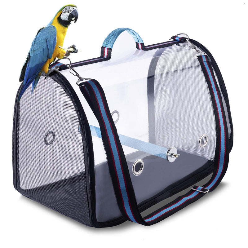 Bird Carrier with Perch and Feeding Cups,Portable Bird Travel Cage Lightweight Breathable,Bird Backpack for Parrot Blue - PawsPlanet Australia