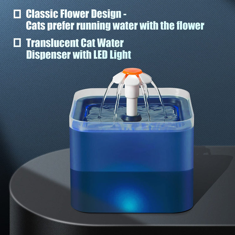 Automatic Cat Water Fountain with LED Light 67oz/2.4L Quiet Flowing Pet Fountain for Cats Small Dogs Other Pets Hygienic Water Dispenser for Pets Blue - PawsPlanet Australia