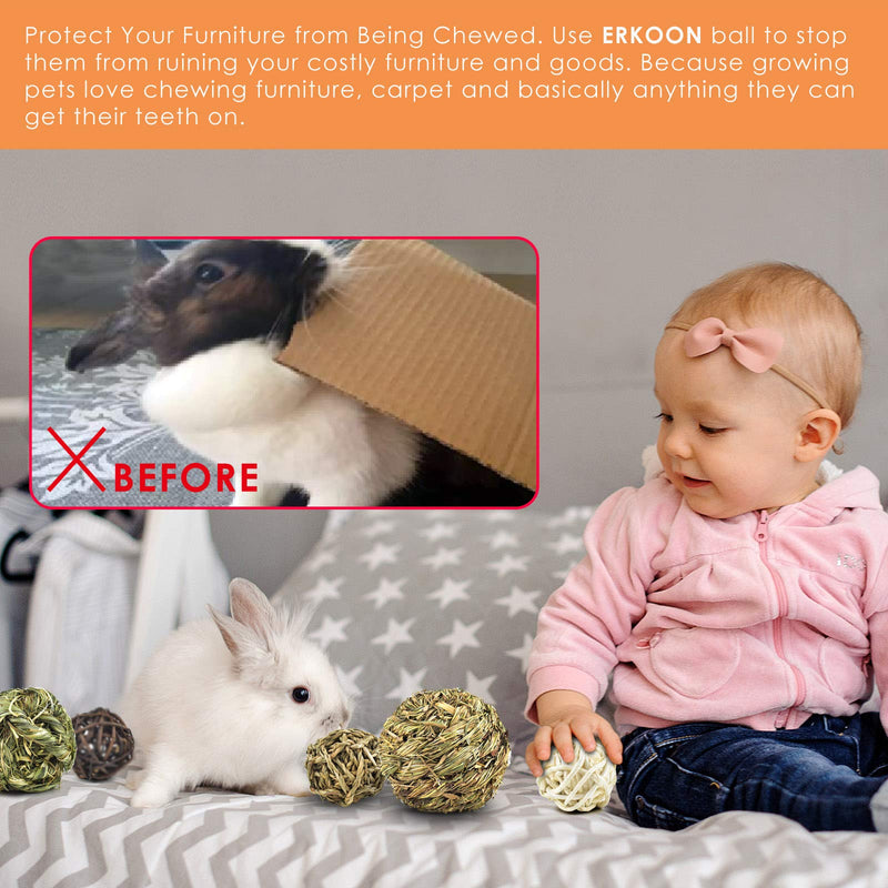 ERKOON Small Animals Activity Natural Chew Toys, Rabbit Chew Toys for Teething Relieve Pet Boredom for Rabbits Guinea Pigs Chinchilla Bunny Natural Balls, 6 Pack - PawsPlanet Australia