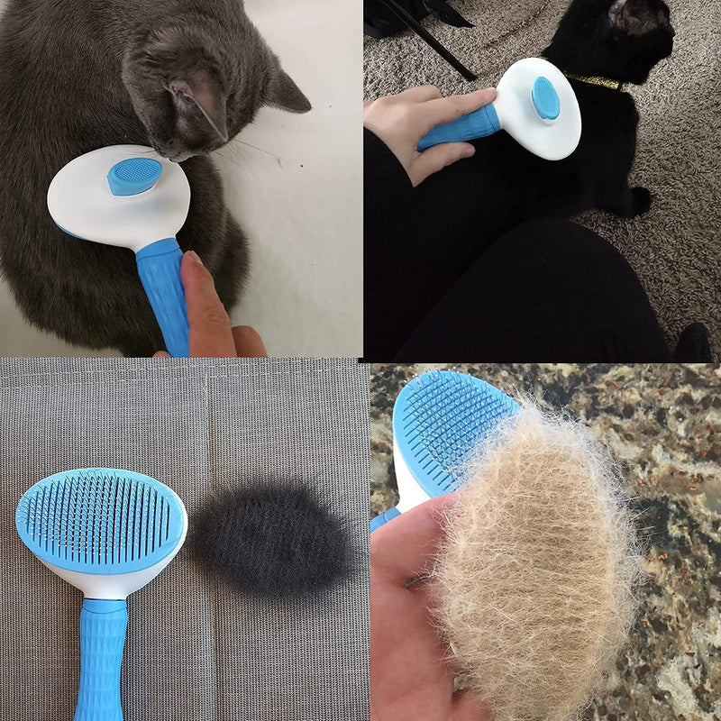 Cat Grooming Brush, Pets Slicker Brushes Dogs Self Clean Brush for Shedding One Button Removes Loose Undercoat Mats Tangled Hair Grooming Brush for Pet Massage-Self Cleaning (Blue) - PawsPlanet Australia