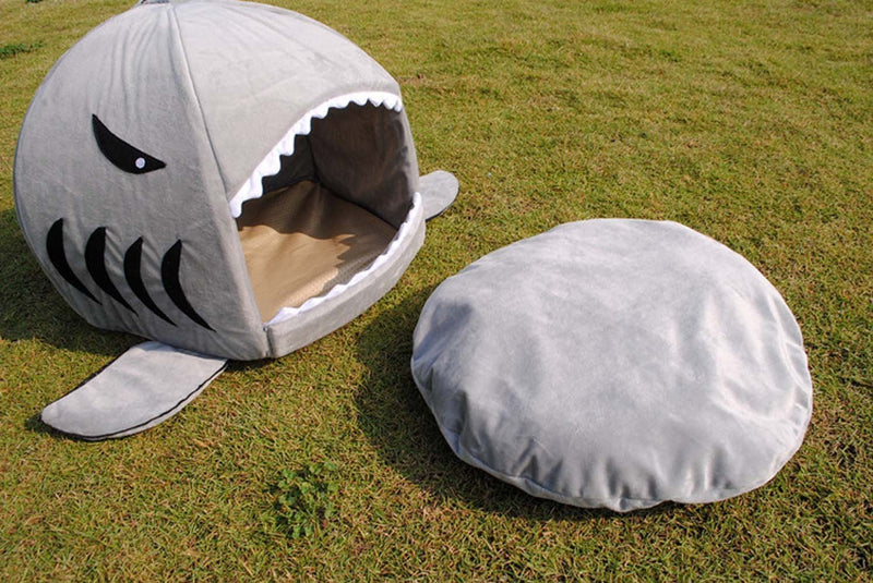 [Australia] - M&G House Cozy Cat Bed Cave, Mongolian Yurt Shaped House Windproof Removable Pet Cat Bed Thermal Hiding Dog Sleeping Bag Medium Shark-Grey 