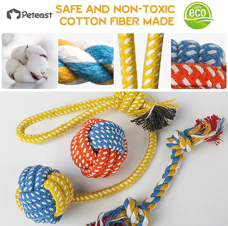 Peteast -3 Squeaky Toys and 3 Rope Dog Toys, No Stuffing Squeaky Plush Fox Raccoon Squirrel, Puppy Chew Teething Rope Toys Set for S/M/L Dogs Pets Animals - PawsPlanet Australia