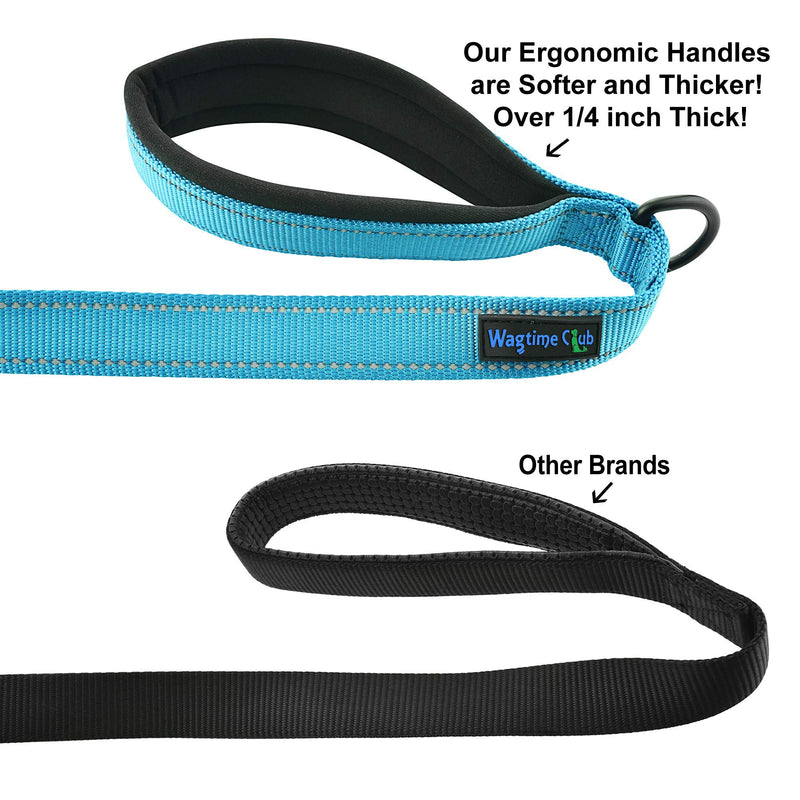 [Australia] - Wagtime Club Soft and Thick Double Handle Premium Nylon 4FT x 3/4 in Leash - Dual Neoprene Padded Handles for Ultimate Comfort and Control - for Medium to Large Dogs- Vibrant Colors Bright Blue 
