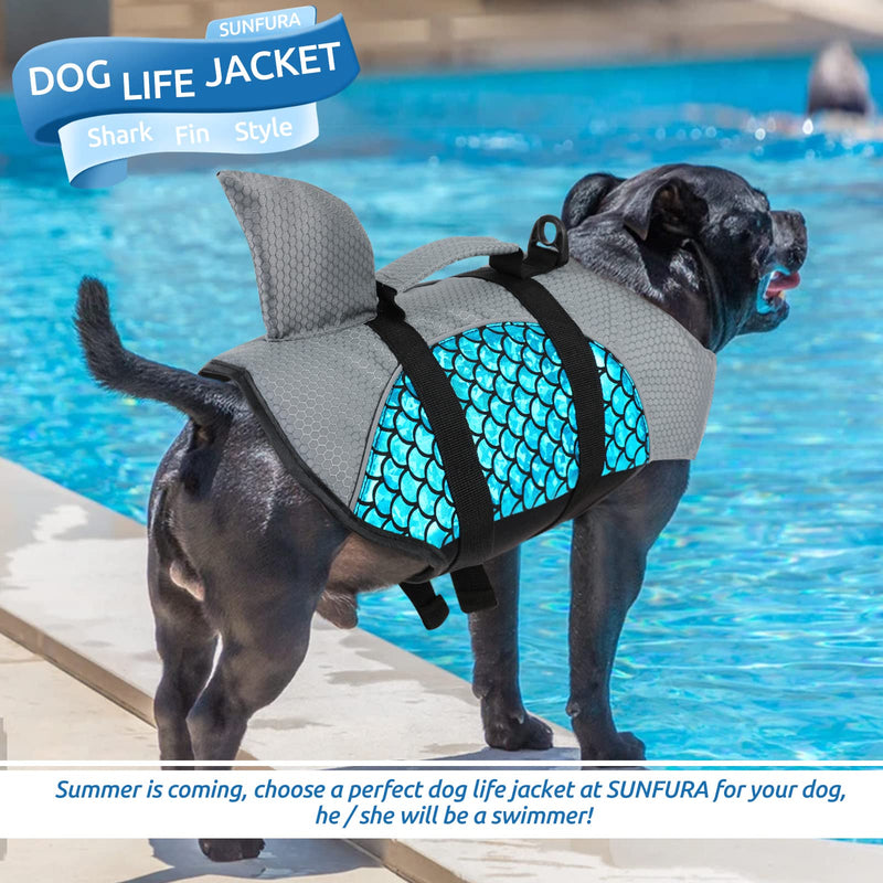 SUNFURA Dog Life Jacket, Shark Fin Design Pet Life Vest Dog Safety Preserver with High Buoyancy & Rescue Handle for Swim, Pool, Beach, Boating, Adjustable Ripstop Lifesaver for Small Medium Dogs X-Small Blue - PawsPlanet Australia