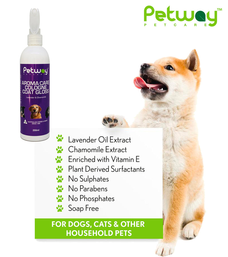 [Australia] - Dog Cologne Spray | Pet Deodorizer | Pet Cologne | Pet Odor Eliminator - Aroma Care Coat Gloss with Lavender & Chamomile Fragrance, Finishing Spray for Anxious & Stressed Animal, Vitamin E - 250ml 