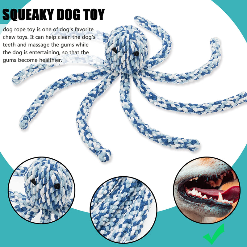 FLYSTAR Octopus Dog Chew Toy Rope & Dog Squeaky Toy - Interactive Dog Toys Set Include No Stuffing Plush Squeaky Dog Toy and Tug of War Dog Rope Toy - Funny Dog Toys for Small Medium Dog - PawsPlanet Australia
