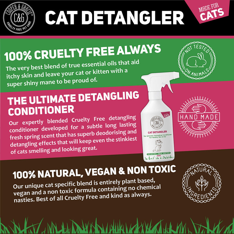 C&G Pets | Cat Detangler Spray 250ml | Vegan Detangling Spray For Cats And Kittens | Natural Deodorising Daily Grooming Dematting Conditioner | Ph Perfect For Sensitive Cat Skin - PawsPlanet Australia