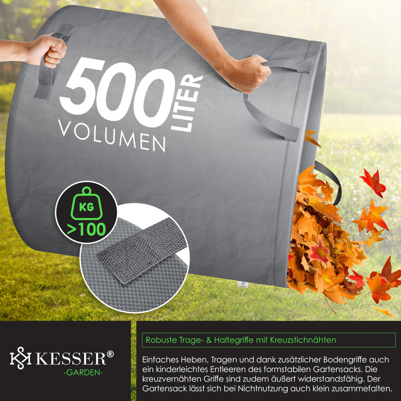 KESSER® Garden Bag 2x 500L Set of Leaf Bags Garden Waste Bags Including Gloves - Self-Standing 4 Handles Stable Robust & Foldable - Leaf Bags Lawn Cuttings Garden Bags for Garden Waste Green Cuttings Gray 2x 500 Liters - PawsPlanet Australia