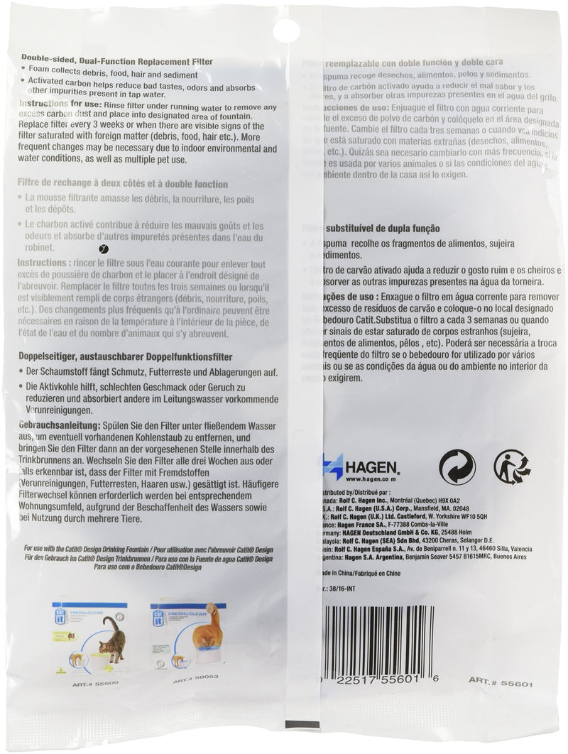 [Australia] - Catit Replacement 3 pack Carbon & Foam Cartridge for Fresh & Clear Water Fountain Basic 