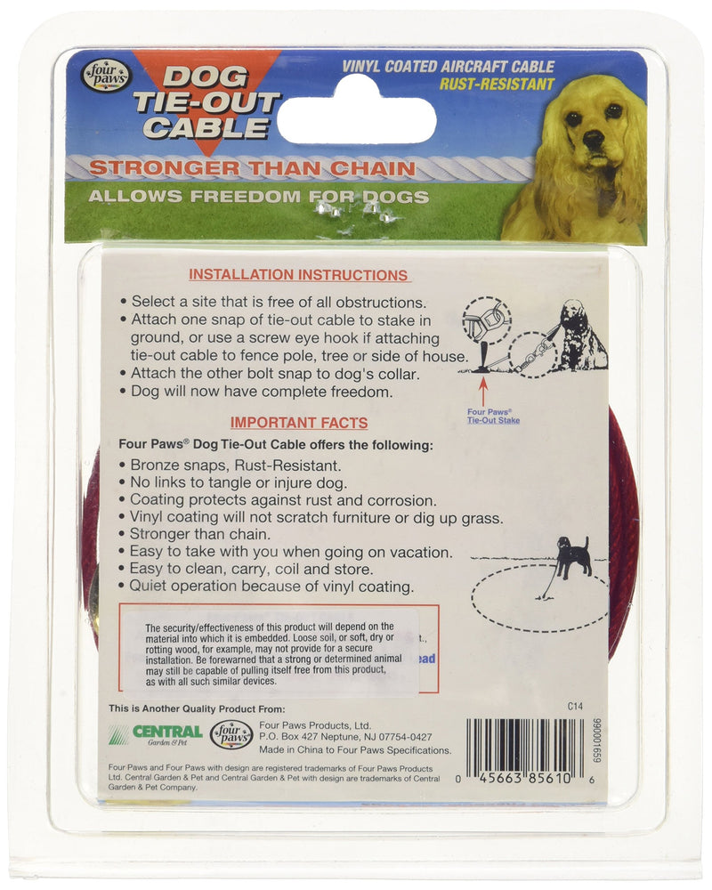 [Australia] - Four Paws Vinyl Coated Rust Proof Medium Weight Tie-Out Cable for Dogs 10-Foot Reds 