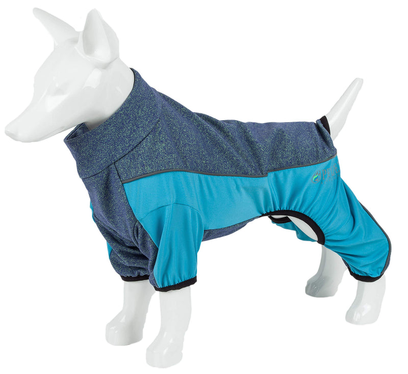 [Australia] - Pet Life Active 'Chase Pacer' Heathered Performance 4-Way Stretch Two-Toned Full Body Warm Up Medium Blue 