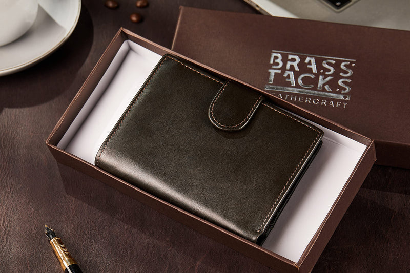BRASS TACKS Leathercraft Vintage Handmade Full Leather Vertical Tri-Fold Wallet for Women RFID Blocking Small Multi Card Case Wallet Brown - PawsPlanet Australia
