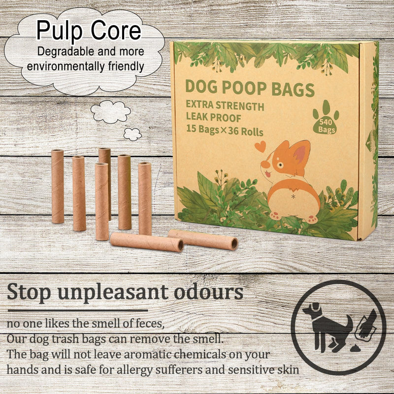 POWZOO dog waste bags 36 rolls (540 bags) with dispenser, waste bags, suitable for leaving the house, portable - black dog waste bags, with a light lemon scent. - PawsPlanet Australia
