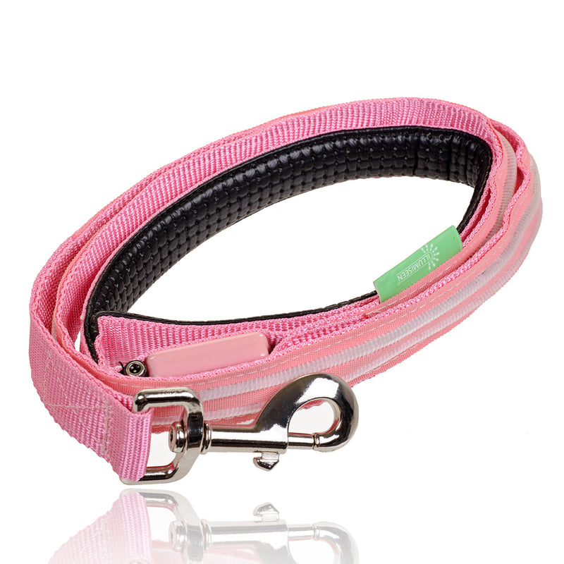 Illumiseen LED Dog Leash - USB Rechargeable - Available in 6 Colors & 2 Sizes - Makes Your Dog Visible, Safe & Seen 4 Feet Cotton Candy Pink - PawsPlanet Australia