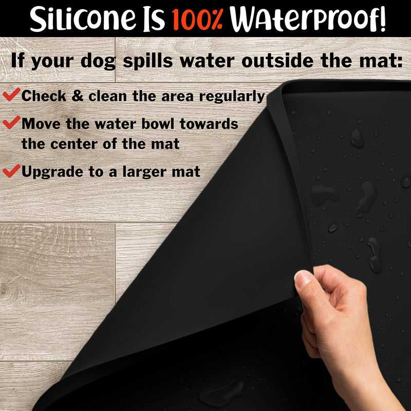 DogBuddy Dog Food Mat, Small (19x12), Large (24x16), XXL (32X24), Nonslip Pet Food Mat, Silicone Dog Bowl Mat, Washable Dog Mat for Food and Water, Waterproof Dog Food Mats for Floors S Black - PawsPlanet Australia