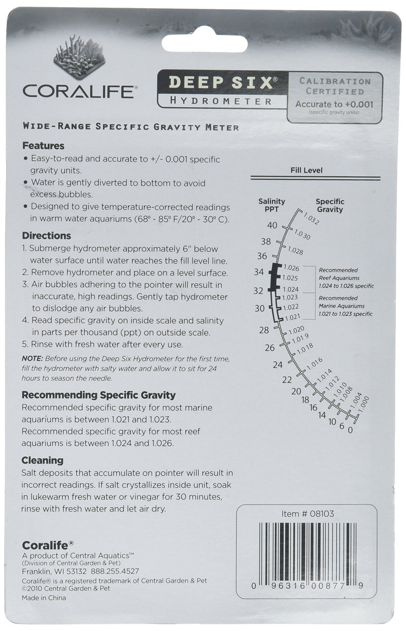 Coralife Energy Savers ACLAF877 Deep Six Hydrometer - PawsPlanet Australia