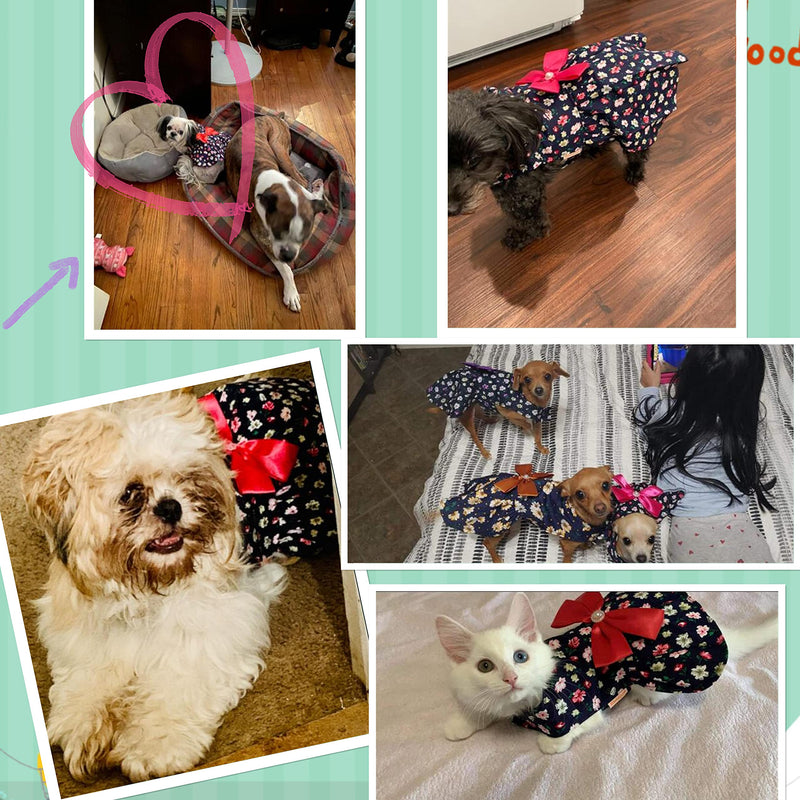 Petroom Puppy Dog Dress,Thin Cute Floral Princess Ribbon Skirt for Small Dogs Cats for Summer 3XS (Chest:10 in, Back:8 in) Dark-red_(Third upgrade) - PawsPlanet Australia