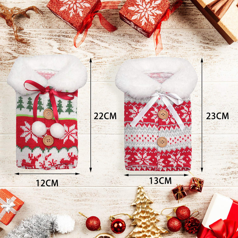 LABOTA 2Pcs Christmas Sweater Wine Bottle Cover Newest Collar & Button Coat Design Wine Bottle Sweater Cover for Christmas Decorations Wine Bottle Dress Sets Xmas Party Decorations - PawsPlanet Australia