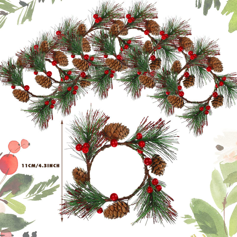 6 Pieces Christmas Candle Ring Christmas Candle Holder Artificial Berry Candle Rings with Pine Cones Small Wreaths for Christmas Wedding Festive Decoration - PawsPlanet Australia