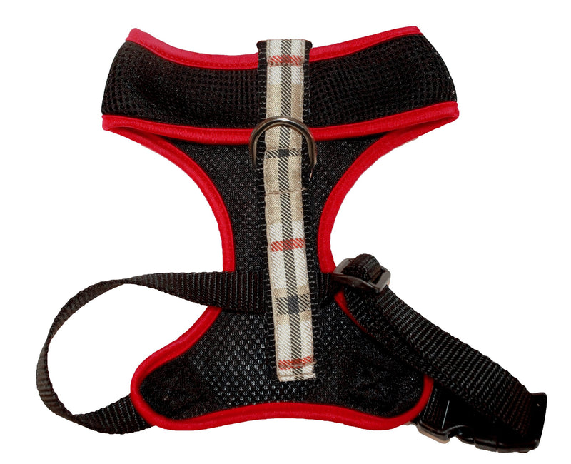 [Australia] - BESSIE AND BARNIE Air Comfort Harness for Pets, Black/Tan Plain/Red M - (Neck- 13"/ Chest- 22") 