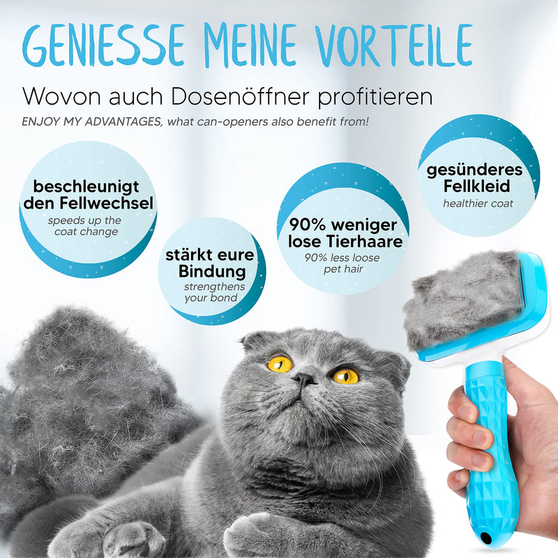 LÖWENKÖNIG® BÜRSTINATOR 2.0 Premium cat brush & dog brush Self-cleaning for short-haired & long-haired animals I Pet brush large, fur brush removes loose undercoat & matted dog & cat hair Bestseller: Bürstinator 2.0 in blue - PawsPlanet Australia