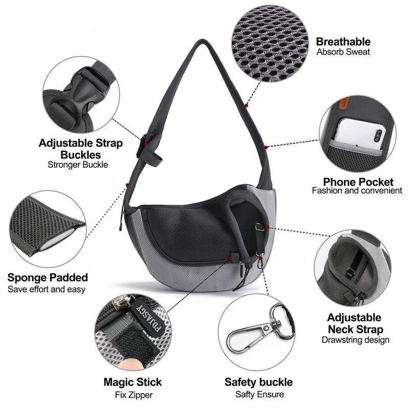 [Australia] - FDJASGY Pet Sling Carrier for Small Dogs Cats,Breathable Mesh Travelling Hand Free Puppy Backpack with Pouch and Adjustable Strap Carrier S(up to 5 lbs) Grey 