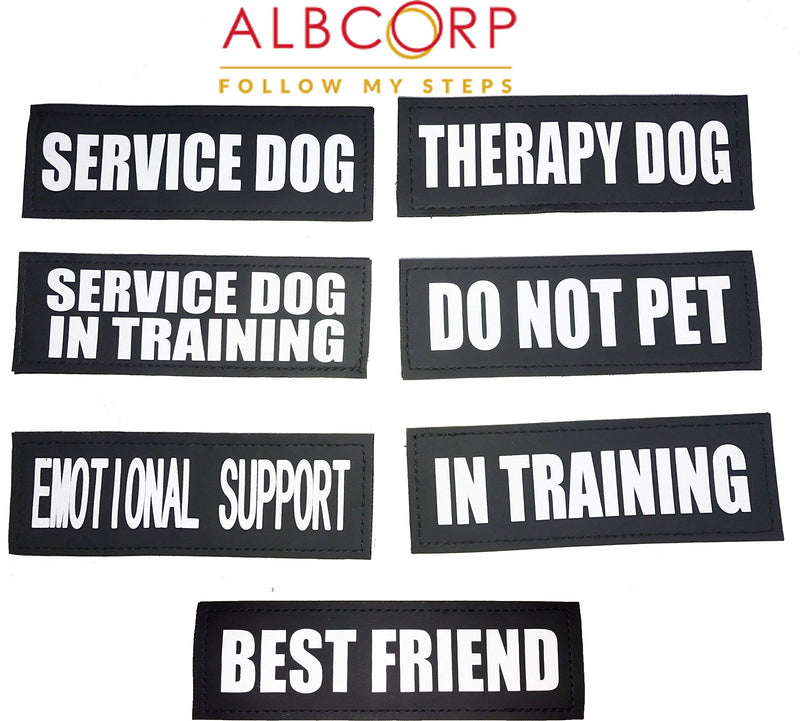 Albcorp Reflective Dog Patches with Hook Backing -Service Dog, Service Dog In Training, Do Not Pet, Emotional Support, Therapy Dog, Best Friend, In Training for Animal Vest Harnesses, Collars, Leashes XXS or XS - 3.5" x 1" - PawsPlanet Australia
