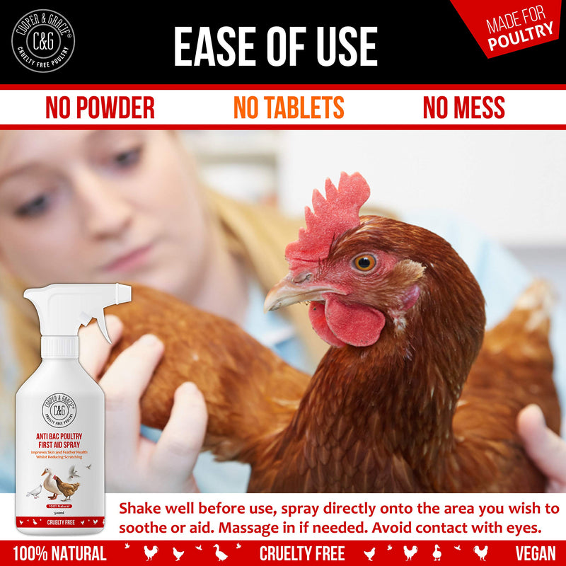 C&G Pets | Anti Bac Poultry First Aid Spray 500ml | Antiseptic Spray For Wounds | Improves Skin And Feather Health & Reduces Scratching | Natural Alternate To Iodine Spray & Purple Spray For Chickens - PawsPlanet Australia