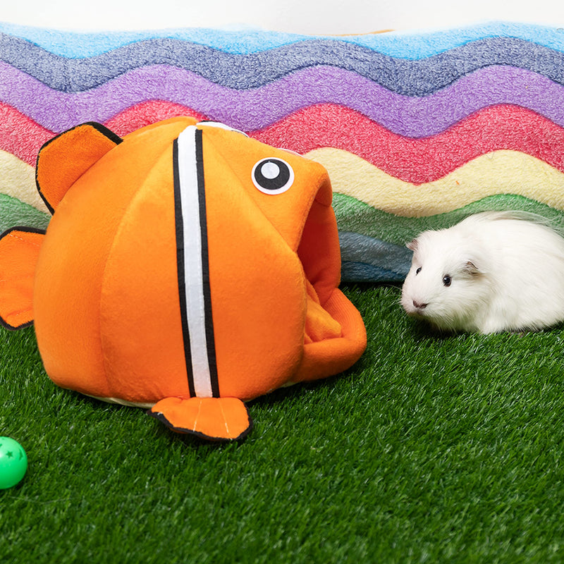 FLYSTAR Guinea Pig Bed - Hideout House Cave Bed for Small Animal - Cute Clownfish Shape Cozy Warm Fleece House Cage Accessories for Hamster, Rabbit, Bunny, Hedgehog, Chinchilla - PawsPlanet Australia