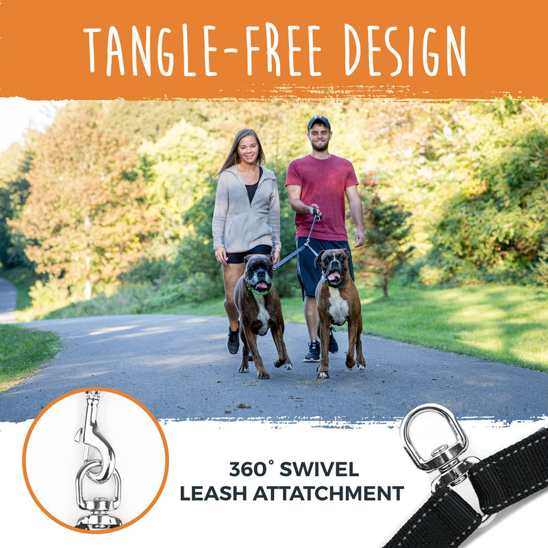 Mighty Paw Two dog leash with rope handle, double dog leash, double dog leash, multiple dog leash for 2 dogs, double leash for dogs, 2 dog leashes, leash clutch black - PawsPlanet Australia
