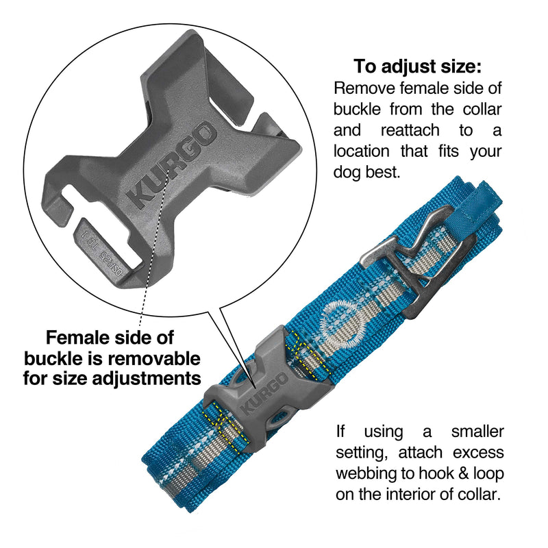 [Australia] - Kurgo Extra Wide Comfort Collar for Dogs | Molle Compatible Dog Collar | Reflective | Quick Release Buckles | Bottle Opener | Small, Large Dogs | Rsg Dog Collar | Blue/Grey (Medium) 