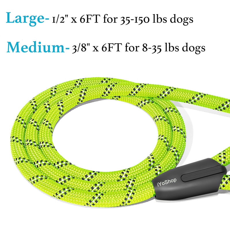 iYoShop 6 FT Durable Slip Lead Dog Leash with Zipper Pouch, Padded Handle and Highly Reflective Threads, Dog Training Leash, Medium (3/8" x 6FT, 8-35 lbs) | Large (1/2" x 6FT, 35-150 lbs) Green - PawsPlanet Australia