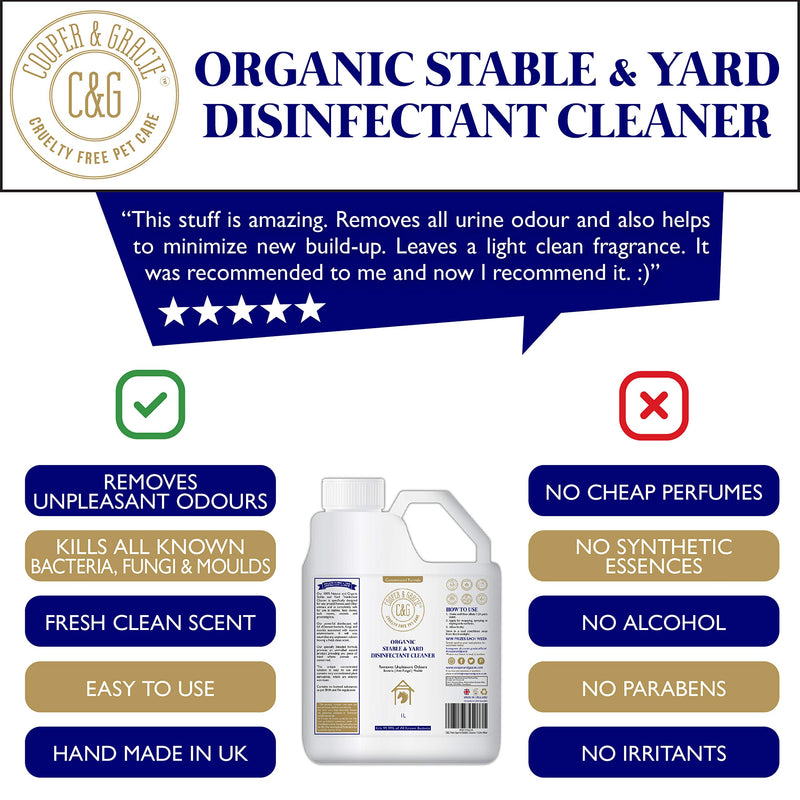 C&G Pets | ORGANIC STABLE & YARD CLEANER 1 LITRE | PLANT DERIVATIVES SAFE AROUND EQUINE | REMOVES UNPLEASANT ODOUR | INSTANT ACTION AGAINST BACTERIA FUNGI AND MOULD - PawsPlanet Australia