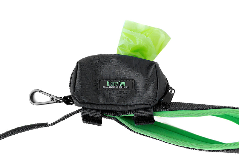 [Australia] - Mighty Paw Dog Poop Bag Holder, Premium Quality Pick-up Bag Zippered Pouch, Includes Carabiner Hook and 1 Roll of Pick-up Bags Grey/Green 