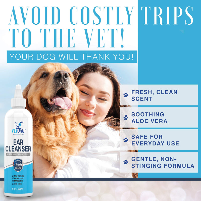 VetUAU Dog Ear Cleaner Solution - Medicated Ear Cleaner for Dogs, Cats, Horses - Yeast Infection Treatment for Ears - PawsPlanet Australia