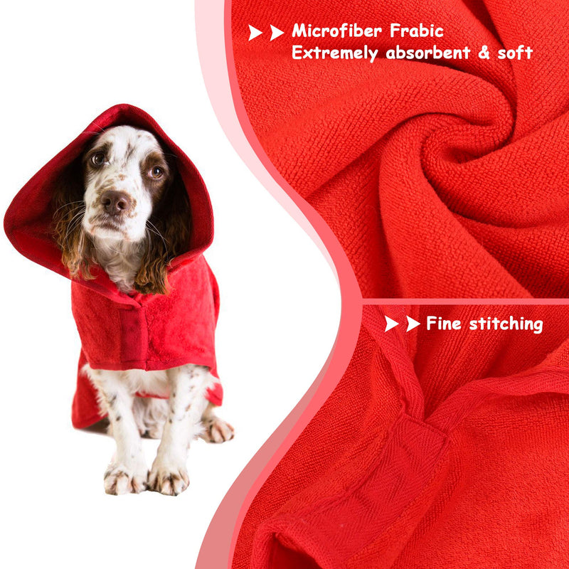 PETTOM Dog Drying Coats Red Microfiber Super Absorbent Adjustable Large Dog Drying Robe Towelling (Red, Large) L - PawsPlanet Australia