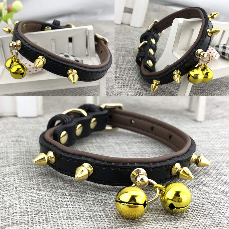 Newtensina Punk Bells Cute Dog Collar with Studs Studded Puppy Collars for Small Dogs Cats - include 2 pcs bells replacement - Black - XS - PawsPlanet Australia