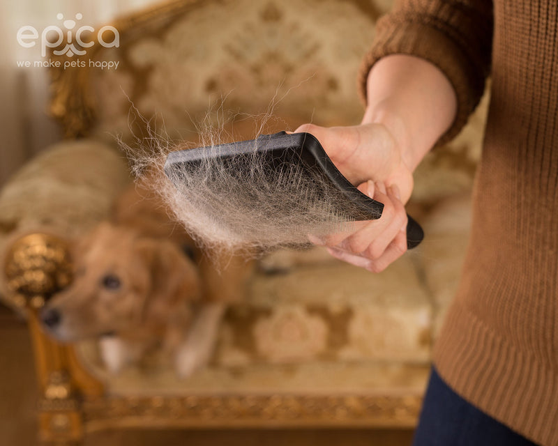 [Australia] - Dog Self-Cleaning Slicker Brush -Painless Cleaning & Grooming, Instant Cleanup. Love It Or Your! Wet Or Dry, Powerful But Gentle Stainless Steel Bristles, 100% Safe For Your Pet, Keeps Furniture & Clothes Clean, Reduce Shedding –Epica 