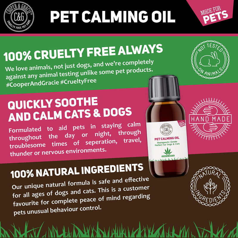C&G Pets HEMP CALMING OIL 100ML | AROMATHERAPY & MASSAGE | QUICK ACTION SOOTHES MUSCLE & JOINT | REDUCES IRRITATION INSTANT ABSORB | VET RECOMMENDED | BEST FOR CAT & DOG |100% CRUELTY FREE - PawsPlanet Australia