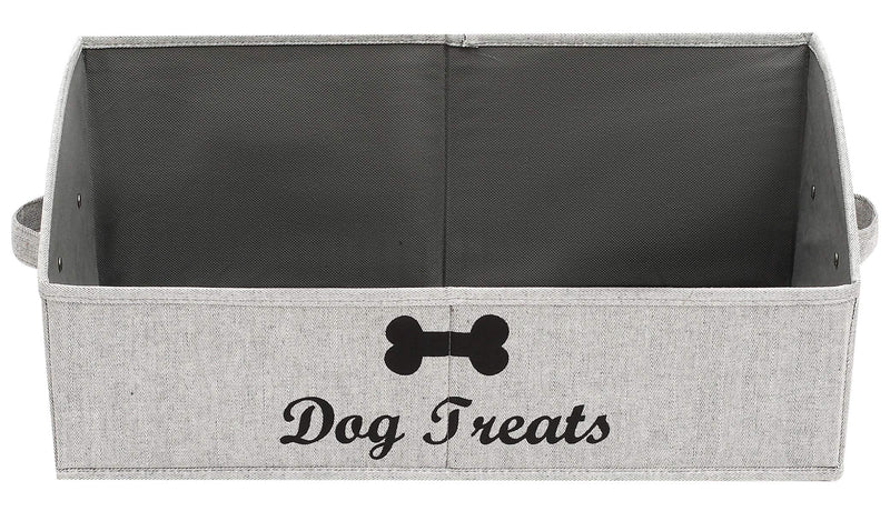 Geyecete Large Dog Treats Basket- Foldable Fabric Trapezoid Organizer Boxes with Cotton Rope Handle, for Dogs Treats Storage, Snacks in bags, plastic cans (Striped Gray-DOG) "Dog Treats" Striped Gray - PawsPlanet Australia