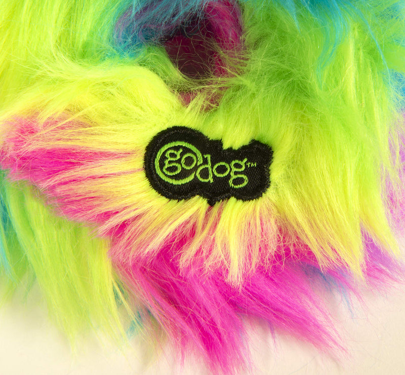 [Australia] - goDog Furballz Rings with Chew Guard Technology Durable Plush Squeaker Dog Toy, Rainbow, Small 