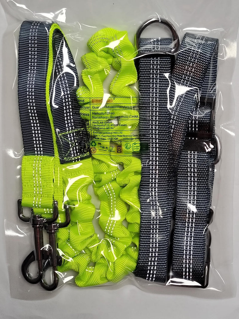 QitinDasen Hands-Free Dog Leash, Gray Adjustable Waist Belt and Green Stretchy Bungee Leash, Jogging Dog Leash with Reflective Stitching - PawsPlanet Australia