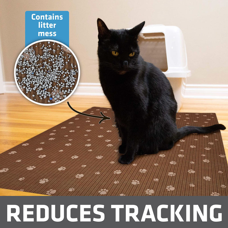 Drymate Original Cat Litter Mat, Contains Mess from Box for Cleaner Floors, Urine-Proof, Soft on Kitty Paws -Absorbent/Waterproof- Machine Washable, Durable (USA Made) Extra Large (28" x 36") Brown Stripe Tan Paw - PawsPlanet Australia