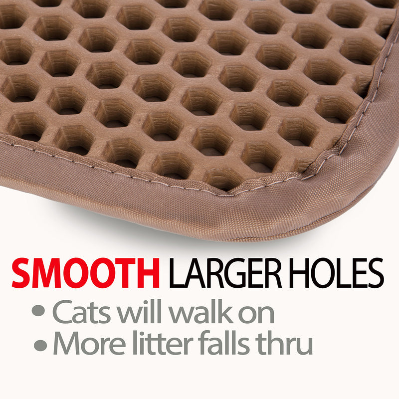 Large Cat Litter Trapper Mat With Exclusive Urine/Waterproof Layer. Larger Holes with Urine Puppy Pad Option for Messy Cats. Soft on Paws and Light. By iPrimio. (Brown Color) - PawsPlanet Australia