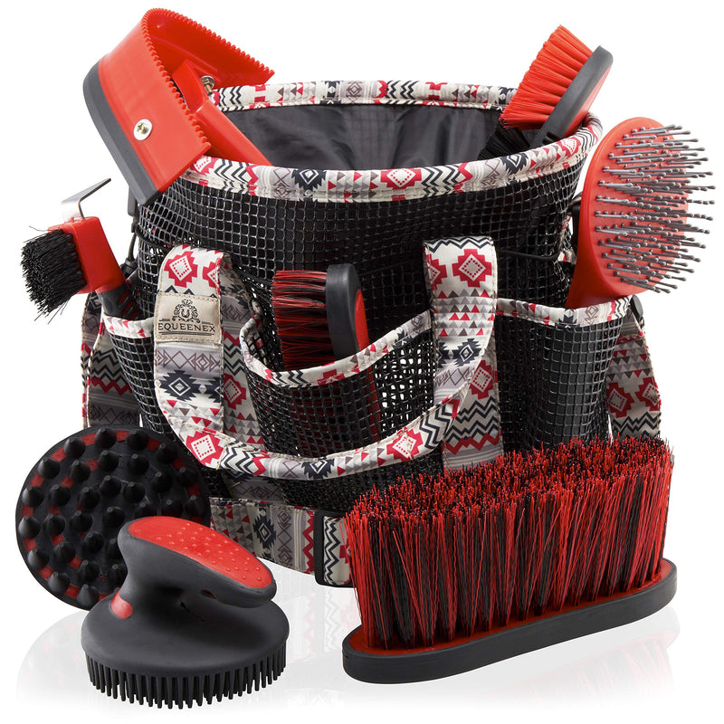 Horse Grooming Kit - Grooming Bag & Set Of 8 Brushes For Horses & Ponies (Cocoa Brown) - PawsPlanet Australia